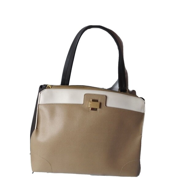 Furla Top Handle Handbag Italian Leather Purse Taupe Cream Brown - Picture 2 of 14